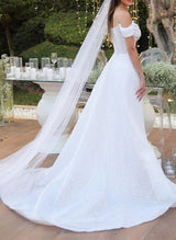 Off-The-Shoulder Sleeveless Wedding Dress Sequins-Dbrbridal