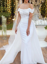 Off-The-Shoulder Sleeveless Wedding Dress Sequins-Dbrbridal