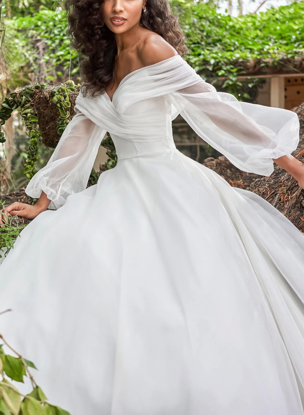 Off-the-Shoulder Wedding Dresses Ball-Gown Flutter Long Sleeves – Dbrbridal