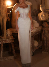 One-Shoulder Sleeveless Sequined Wedding Dresses-Dbrbridal