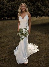 Open Back Lace Mermaid Fitted Wedding Dresses-Dbrbridal