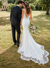 Open Back Lace Mermaid Fitted Wedding Dresses-Dbrbridal