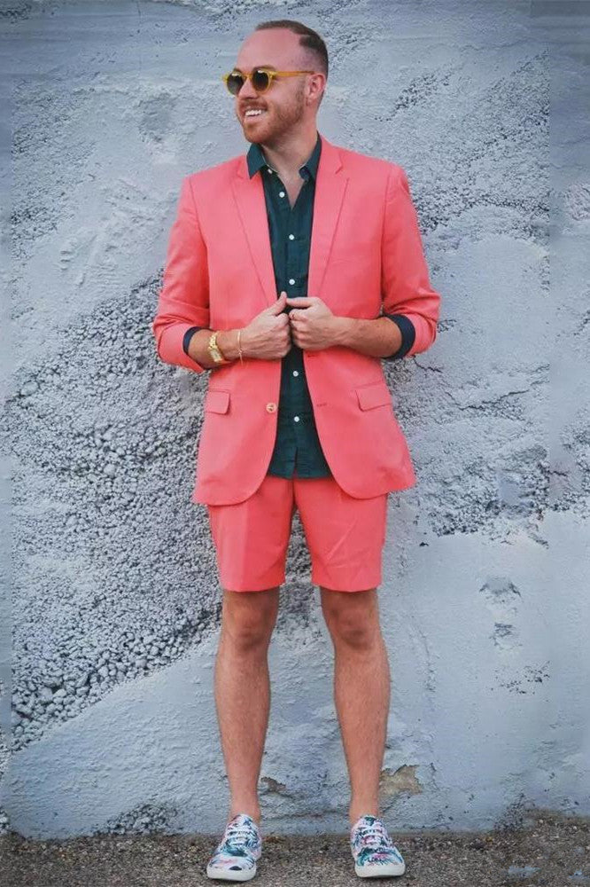 Orange Notched Lapel Men Suit with Short Pants-Dbrbridal