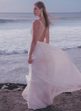 Peal Summer Beach Wedding Dresses Tulle Sweep Train-Dbrbridal