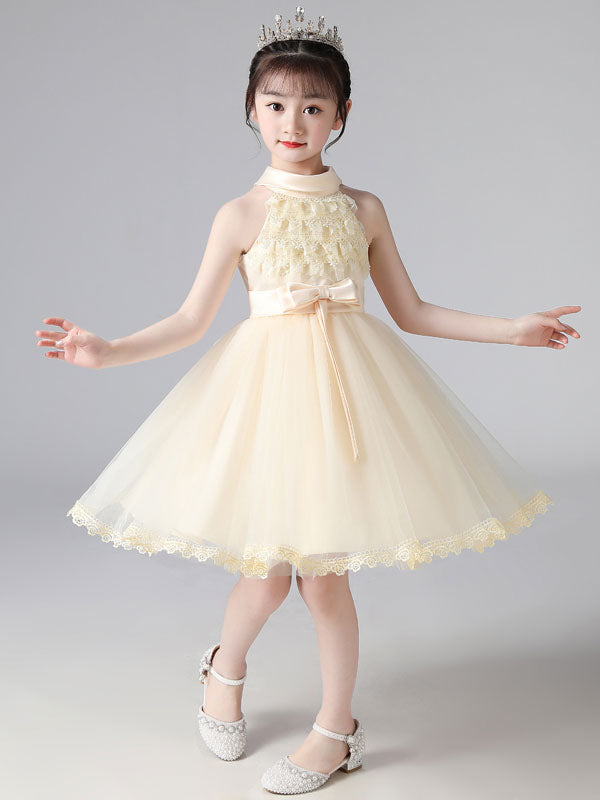 Pink Halter Neck Lace Sleeveless Short Princess Dress Bows Formal Kids – Dbrbridal Pink Halter Neck Lace Sleeveless Short Princess Dress Bows Formal Kids – Dbrbridal