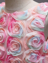 Pink Jewel Neck Sleeveless Bows Flowers Tulle Polyester Cotton Formal Kids Pageant flower girl dresses-Dbrbridal