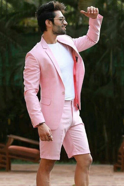 Pink Notched Lapel Slim Fit One Button Men Suits-Dbrbridal