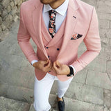 Pink Three-Pieces Slim Fit Notched Lapel Men's Prom Suits-Dbrbridal