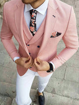 Pink Three-Pieces Slim Fit Notched Lapel Men's Prom Suits-Dbrbridal