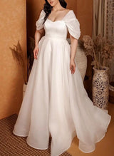 Plus Size Chic A-line Elegant Sweetheart Sleeveless Sweep Train Tulle Wedding Dresses-Dbrbridal