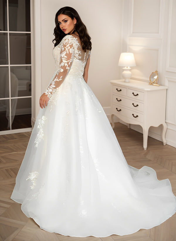 Plus Size Wedding Dress Long Sleeves Appliques Lace-Dbrbridal