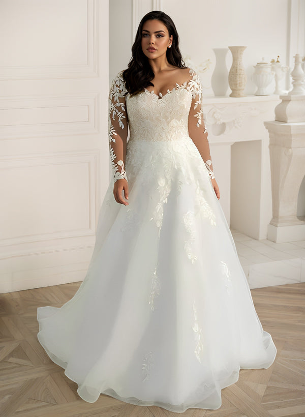 Plus Size Wedding Dress Long Sleeves Appliques Lace – Dbrbridal