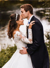 Princess Wedding Dresses Boho Garden Lace Long Sleeves-Dbrbridal