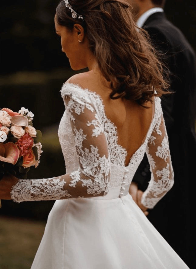 Princess Wedding Dresses Boho Garden Lace Long Sleeves-Dbrbridal