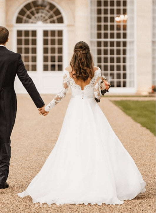 Princess Wedding Dresses Boho Garden Lace Long Sleeves-Dbrbridal