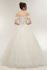Princess Wedding Dresses Off The Shoulder Ivory Bridal Gowns Lace Applique Tulle Long Ball Gowns-Dbrbridal