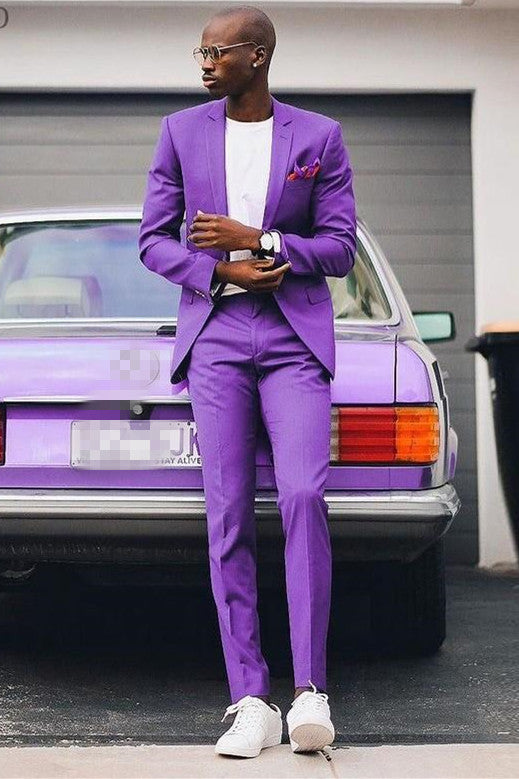 Purple Bespoke Notched Lapel Prom Suits-Dbrbridal