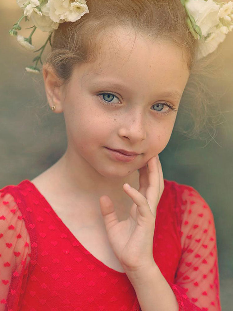 Red V-Neck Long Sleeves Lace Polyester Formal Kids Pageant flower girl dresses-Dbrbridal