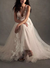 Retro style Backless Tulle Wedding Dresses Appliques Lace-Dbrbridal