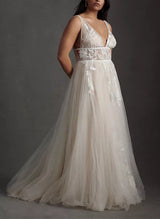 Retro style Backless Tulle Wedding Dresses Appliques Lace-Dbrbridal