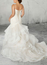 Retro style Lace Tulle Wedding Dresses Beaded Mermaid Fitted V-Neck-Dbrbridal