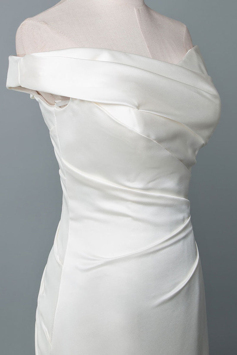 Retro Wedding Dress Mermaid Off The Shoulder Sleeveless Pleated Satin Fabric With Train Traditional Dresses For Bride-Dbrbridal
