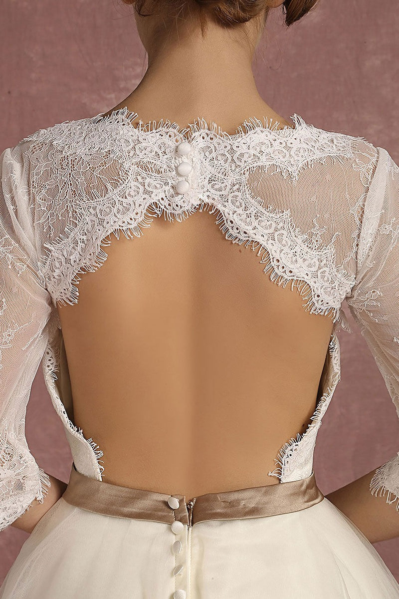 Retro Wedding Dress Short Lace Tulle Bridal Dress Half Sleeve V-Neck Backless A-line Flower Sash Tea Length Bridal Gown Dbrbridal Retro Wedding Dress Short Lace Tulle Bridal Dress Half Sleeve V-Neck Backless A-line Flower Sash Tea Length Bridal Gown Dbrbridal