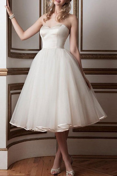 Retro Wedding Dresses Sweetheart Neck Sleeveless A-line Tea Length Bri   Dbrbridal