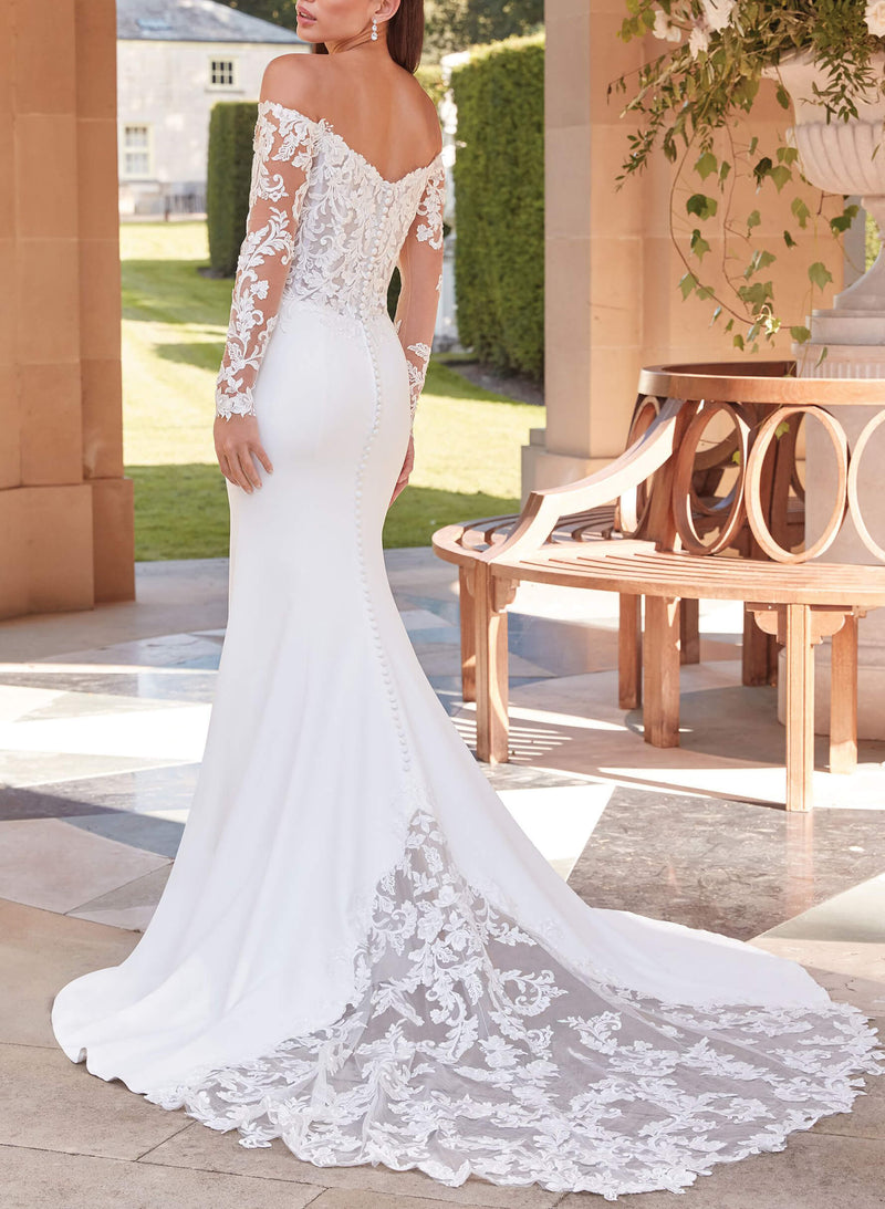 Romantic Tulle Lace Long Sleeves Off-The-Shoulder Wedding Dresses-Dbrbridal