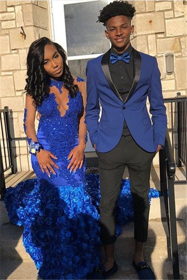 Royal Blue Shawl Lapel Prom Suits Online Two Pieces One Button Tuxedo for Men-Dbrbridal