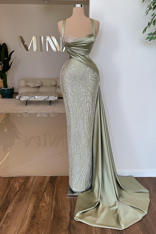 Sage Sweetheart Sleeveless Mermaid Prom Dress with Beads: A stunning gown for your special night.-Dbrbridal