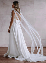 Satin Wedding Dress Chic A-line Square Neckline Sleeveless Court Train Split Front-Dbrbridal