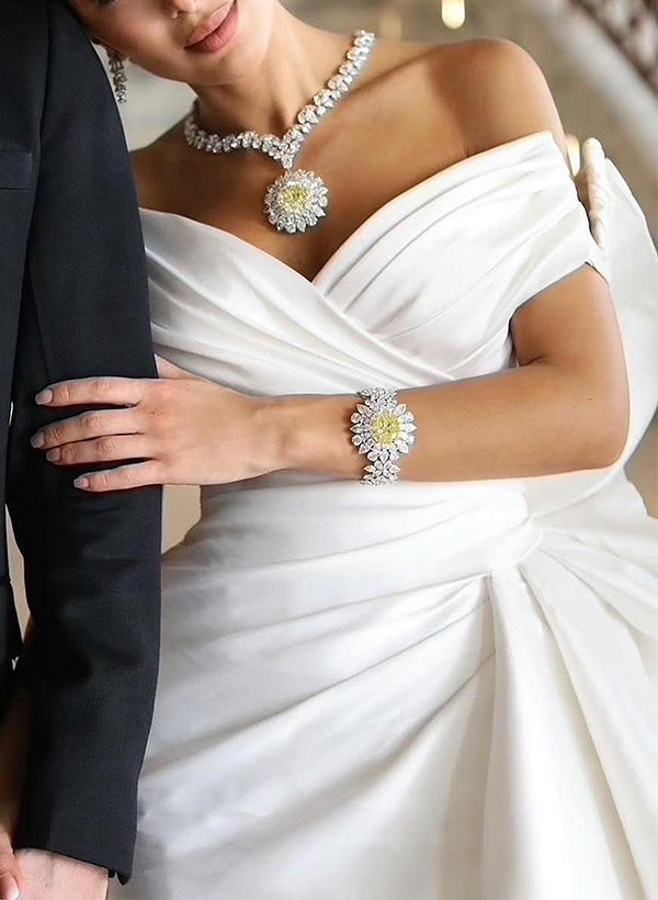 Satin Wedding Dress Strapless Sleeveless Court Train-Dbrbridal