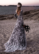 Scoop Neck Long Sleeves Court Train Lace Wedding Dresses Mermaid Fitted Style-Dbrbridal