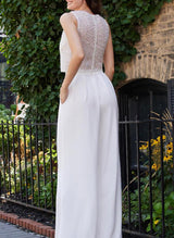 Scoop Neck Silk Like Satin Sequined Wedding Jumpsuit Dresses-Dbrbridal