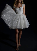Sequin Sleeveless Short Elegant Sweetheart Chic A-line Wedding Dresses-Dbrbridal