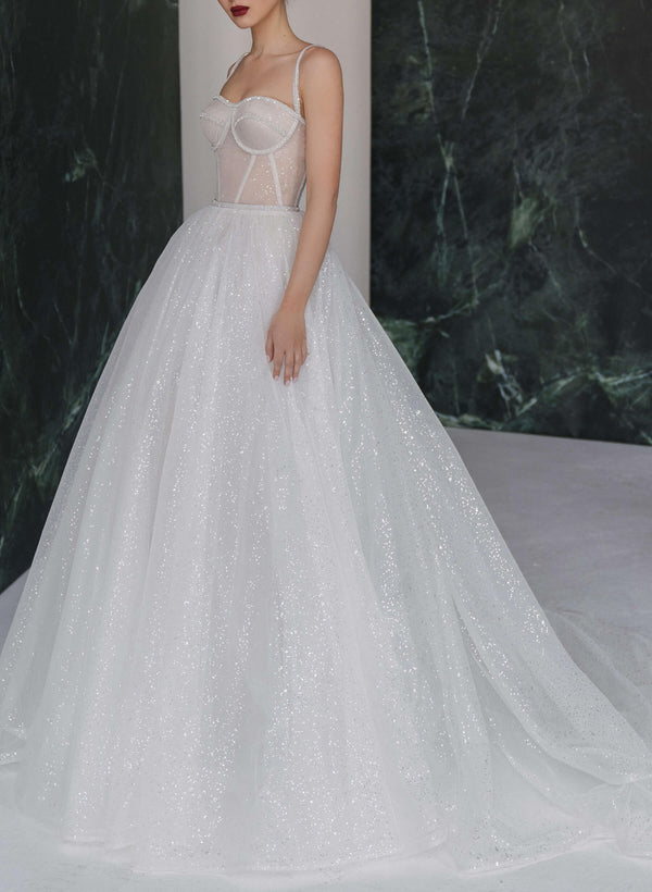 Sequined Ball-Gown Elegant Sweetheart Wedding Dresses Removable Long Sleeves-Dbrbridal