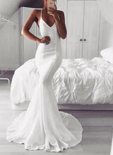 Sequined Mermaid Fitted V-Neck Sleeveless Wedding Dresses Open Back-Dbrbridal