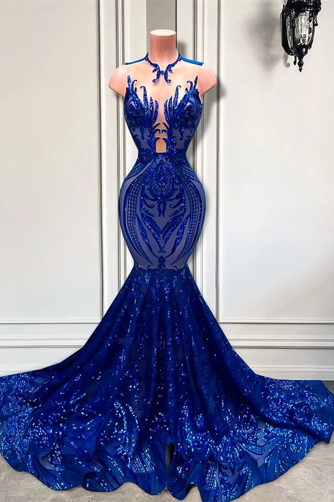 Sequins Royal Blue Sleeveless Mermaid Prom Dress – Dbrbridal