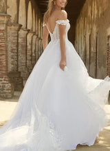 Sexy Lace Tulle Wedding Dresses Off-the-Shoulder Ball-Gown Open Back-Dbrbridal