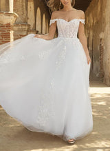 Sexy Lace Tulle Wedding Dresses Off-the-Shoulder Ball-Gown Open Back-Dbrbridal