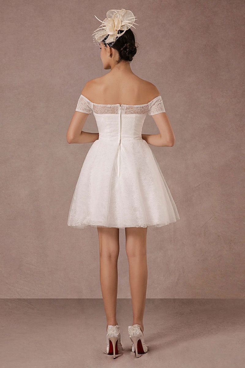 Short Wedding Dress Lace Off The Shoulder Mini A-line Retro Bridal