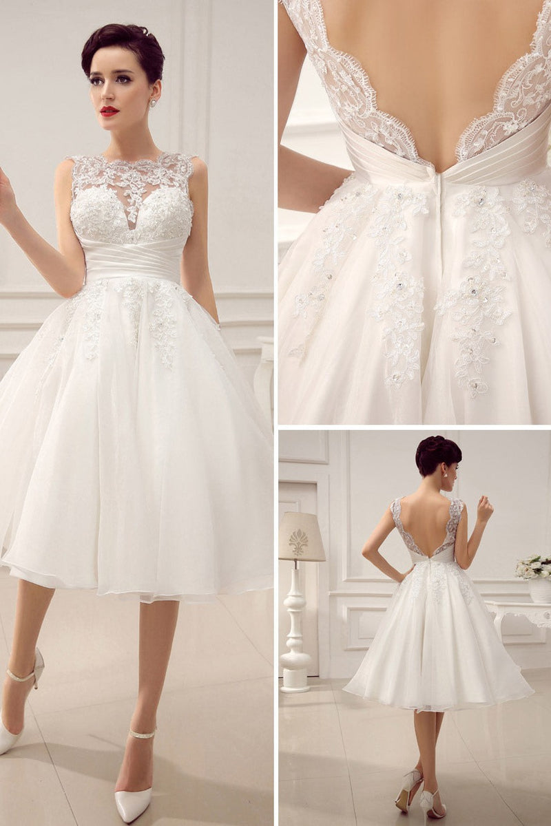 Short Wedding Dresses Retro 1950's Bridal Gown Backless Lace Beading Pleated Sequins Illusion Wedding Reception Dress With Dbrbridal Short Wedding Dresses Retro 1950's Bridal Gown Backless Lace Beading Pleated Sequins Illusion Wedding Reception Dress With Dbrbridal