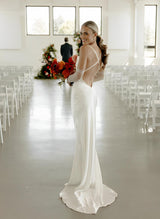 Silk Like Satin Wedding Dresses Open Back Cowl Neck Sleeveless Design Sweep Train-Dbrbridal