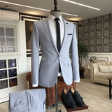 Silver Peaked Lapel One Button 3 flaps Men's Business Suitss-Dbrbridal