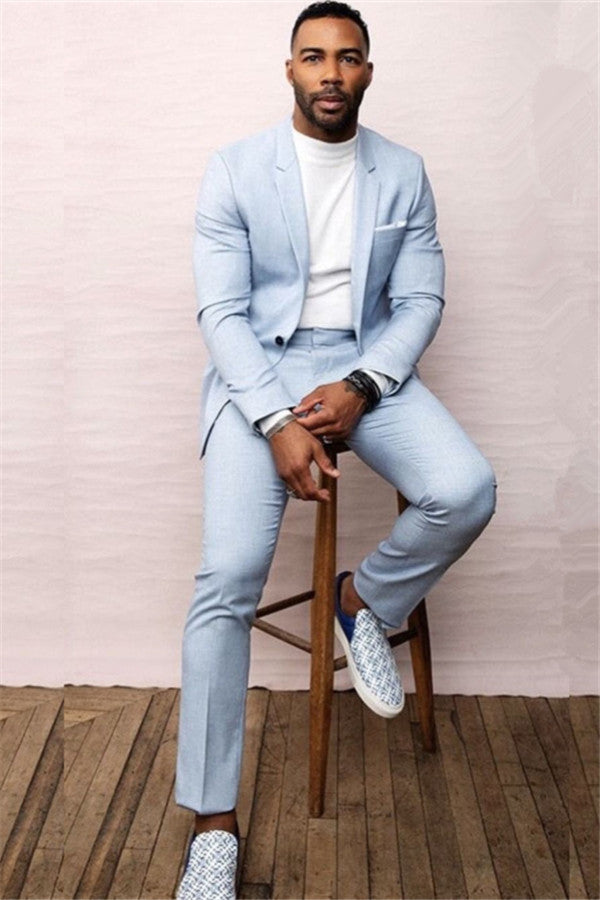 Sky Blue One Button Formal Men's Business Suits for Prom-Dbrbridal