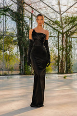 Sleeveless Black Mermaid Evening Prom Dresses Long With Pleats-Dbrbridal
