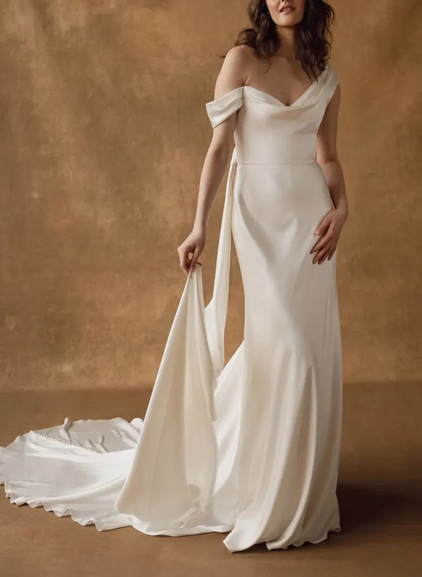 Sleeveless Court Train Summer Beach Boho Garden Silk Like Satin Wedding Dresses-Dbrbridal