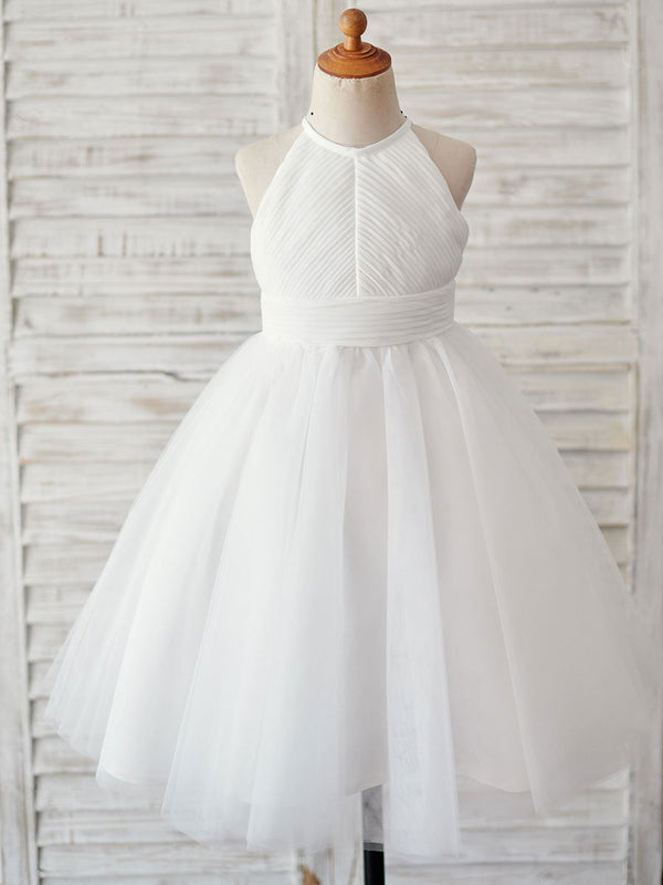 Sleeveless Crewneck Ecru White Kids Party Dresses-Dbrbridal