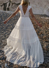 Sleeveless Lace Wedding Dress Chic A-line V-Neck Sweep Train-Dbrbridal